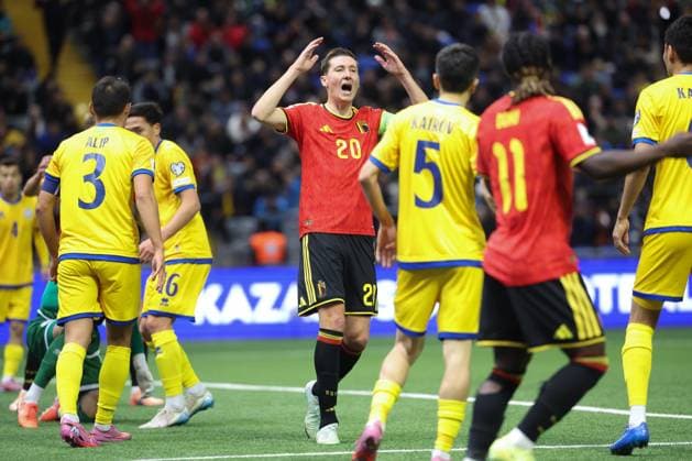 Belgium s Hans Vanaken reacts during a soccer game between Kazakhstan and Belgium s Red Devils, Saturday 15 November 2025 in Astana, Kazakhstan, qualification game 7 8 for the 2026 FIFA World Cup, WM, Weltmeisterschaft, Fussball VIRGINIExLEFOUR  x141779665x