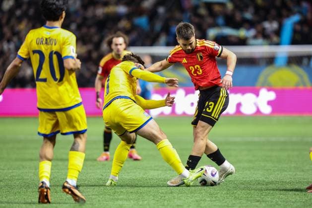 Belgium s Nicolas Raskin pictured in action during a soccer game between Kazakhstan and Belgium s Red Devils, Saturday 15 November 2025 in Astana, Kazakhstan, qualification game 7 8 for the 2026 FIFA World Cup, WM, Weltmeisterschaft, Fussball VIRGINIExLEFOUR  x141781060x
