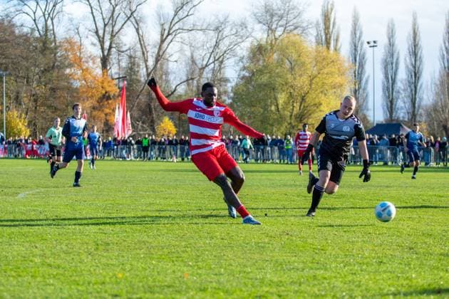 Rudolf Ndualu GFC, mi scoring 0 3 GER, Football, Men, State Cup, Round of 16, M V Cup, Mecklenburg-Vorpommern Cup, FSV Blau Weiß Greifswald vs Greifswalder FC, Final score 0 8
