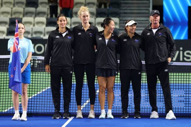 GORZOW WIELKOPOLSKI 15.11.2025 BILLIE JEAN KING CUP MECZ RUMUNIA - NOWA ZELANDIA --- GAME ROMANIA - NEW ZEALAND NZ Nowa Zelandia Vivian Yangm, Elyse Tse, Jade Otway, Erin Routliffe FOT. PIOTR KACZMAREK 400mm.pl NEWSPIX.PL --- newspix.pl 