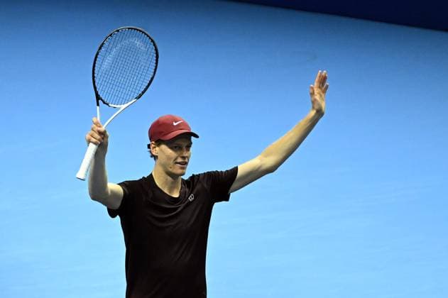 Foto IPP Massimo Rana Torino 15-11-2025 Tennis ATP, Tennis Herren Finals 2025 nella foto jannik sinner esulta Italy Photo Press - World Copyright italy ITALY  Copyright: xR4924_italyphotopressx