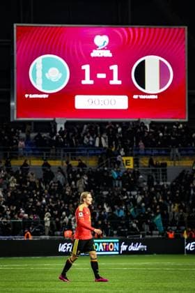 Belgium s Romeo Vermant looks dejected after a soccer game between Kazakhstan and Belgium s Red Devils, Saturday 15 November 2025 in Astana, Kazakhstan, qualification game 7 8 for the 2026 FIFA World Cup, WM, Weltmeisterschaft, Fussball VIRGINIExLEFOUR  x141786979x