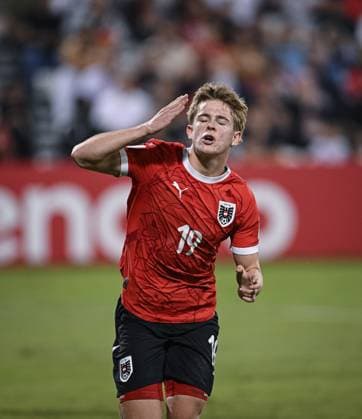 Football, Junior U 17 World Cup 2025 Doha Qatar Round of 16 15 11 2025 Match 74 Austria Tunisia JUBEL Austria Two-goal scorer Johannes Moser