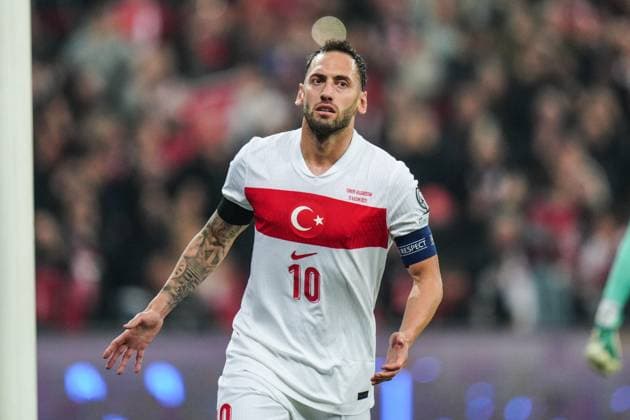 Turkiye v Bulgaria - 2026 FIFA World Cup, WM, Weltmeisterschaft, Fussball UEFA Qualifiers BURSA, TURKIYE - NOVEMBER 15: Turkiye’s Hakan Calhanoglu celebrates after scoring a goal during the 2026 FIFA World Cup UEFA Qualifiers Group E match between Turkiye and Bulgaria at Ataturk Sports Complex Matli Stadium in Bursa, Turkiye, on November 15, 2025. Hakan Akgun Anadolu Bursa Turkey. Editorial use only. Please get in touch for any other usage.  Copyright: x2025xAnadoluxHakanxAkgunx
