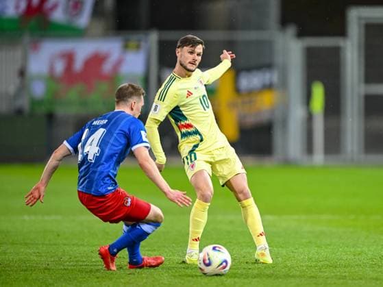 Livio Meier Liechtenstein and Liam Cullen Wales battle for the ball during the FIFA World Cup 2026 qualifier match between Liechtenstein and Wales at Rheinpark Stadion on November 15, 2025 in Vaduz, Liechtenstein Photo by Harry Langer DeFodi Images