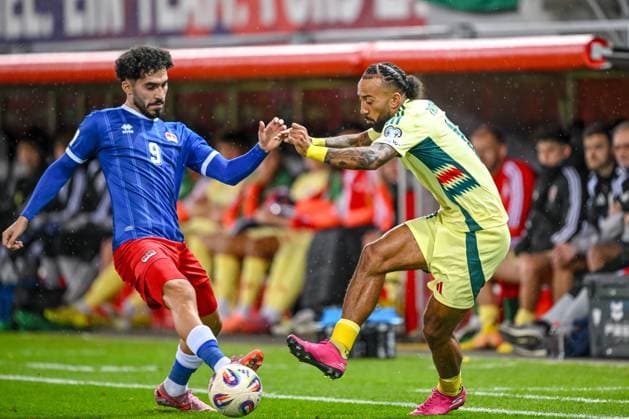 Ferhat Saglam Liechtenstein and Sorba Thomas Wales battle for the ball during the FIFA World Cup 2026 qualifier match between Liechtenstein and Wales at Rheinpark Stadion on November 15, 2025 in Vaduz, Liechtenstein Photo by Harry Langer DeFodi Images