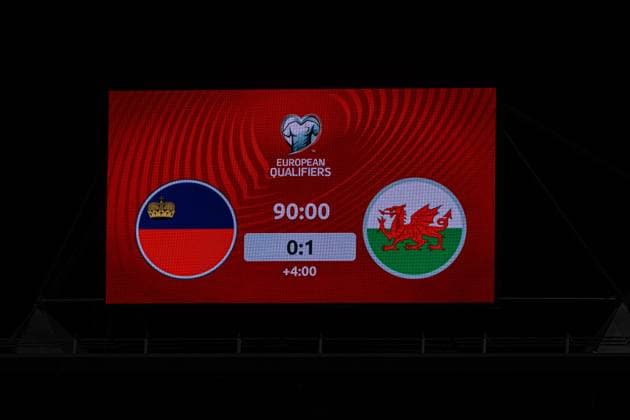 Football - FIFA World Cup, WM, Weltmeisterschaft, Fussball 2026 Qualifying - Group J - Liechtenstein v Wales VADUZ, LIECHTENSTEIN - Saturday, November 15, 2025: The scoreboard during the FIFA World Cup 2026 Qualifying Group J match between Liechtenstein and Wales at the Rheinpark Stadion. (Photo by David Rawcliffe Propaganda) VADUZ Rheinpark Stadion VADUZ LIECHTENSTEIN  Copyright: xDavidxRawcliffex P2025-11-15-Liechenstein_Wales-90