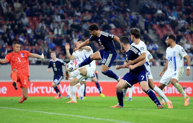 Chà Adams of Scotland attempts a shot on goal Greece v Scotland, FIFA 2026 World Cup Qualifying, Group C, Football, Georgios Karaiskakis Stadium, Athens, Greece - 15 Nov 2025Athens Georgios Karaiskakis Stadium Greece EDITORIAL USE ONLY No use with unauthorised audio, video, data, fixture lists, club league logos or live services. Online in-match use limited to 120 images, no video emulation. No use in betting, games or single club league player publications. Copyright: xGeorgexTewkesbury Shutterstockx 15786154cg