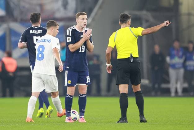 Josh Mulligan of Scotland is booked Greece v Scotland, FIFA 2026 World Cup Qualifying, Group C, Football, Georgios Karaiskakis Stadium, Athens, Greece - 15 Nov 2025Athens Georgios Karaiskakis Stadium Greece EDITORIAL USE ONLY No use with unauthorised audio, video, data, fixture lists, club league logos or live services. Online in-match use limited to 120 images, no video emulation. No use in betting, games or single club league player publications. Copyright: xNikolaxKrstic Shutterstockx 15786160ce
