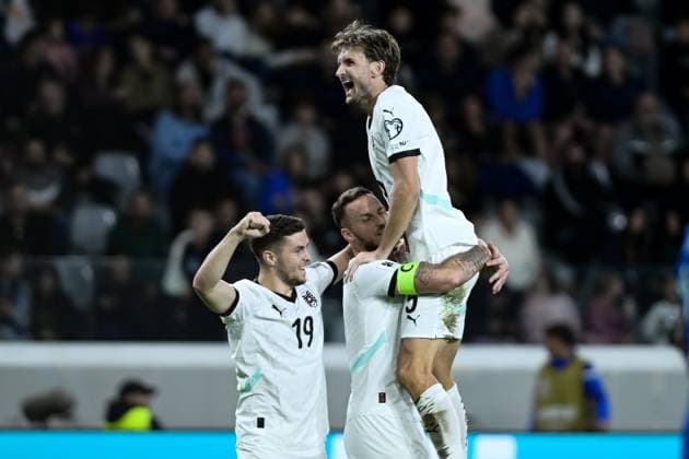 November 15, 2025, Limassol, Limassol, Cyprus: MARCO ARNAUTOVIC (7) ,CHRISTIAN BAUMGARTNER(19) and GERNOT TRAUNER(5) of Austria react during the UEFA Europeans Qualifiers World Cup 2026 Group H match between Cyprus and Austria at Alphamega Stadium in Kolossi,Limassol on 15 November 2025 Limassol Cyprus - ZUMAk195 20251115_znp_k195_008 Copyright: xXenophonxKarakalosx