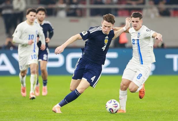 Scott McTominay of Scotland and Fotis Ioannidis of Greece Greece v Scotland, FIFA 2026 World Cup Qualifying, Group C, Football, Georgios Karaiskakis Stadium, Athens, Greece - 15 Nov 2025Athens Georgios Karaiskakis Stadium Greece EDITORIAL USE ONLY No use with unauthorised audio, video, data, fixture lists, club league logos or live services. Online in-match use limited to 120 images, no video emulation. No use in betting, games or single club league player publications. Copyright: xNikolaxKrstic Shutterstockx 15786160cl