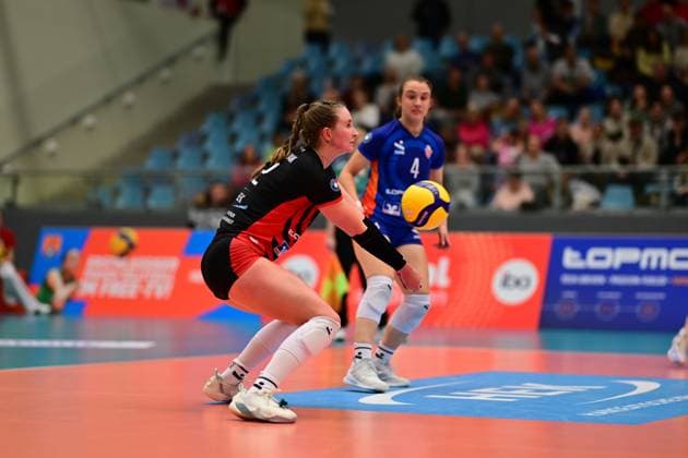 Volleyball I Women I Season 2025 2026 I Bundesliga I 5 Matchday I ETV Hamburger Volksbank Volleys Dresdner SC I 15 11 2025 Hannah Ammerman 12, ETV Hamburger Volksbank Volleys Hamburg CU Arena Hamburg Germany Copyright: xLobeca FelixxSchlikisx