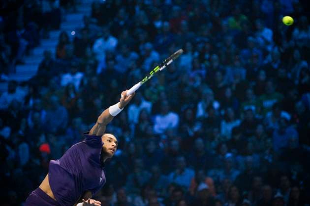 15th November 2025; Palasport Olimpico Arena, Turin, Italy; Nitto ATP, Tennis Herren Finals Tennis 2025; Felix Auger-Aliassime of Canada plays a backhand against Carlos Alcaraz of Spain  BestxImages