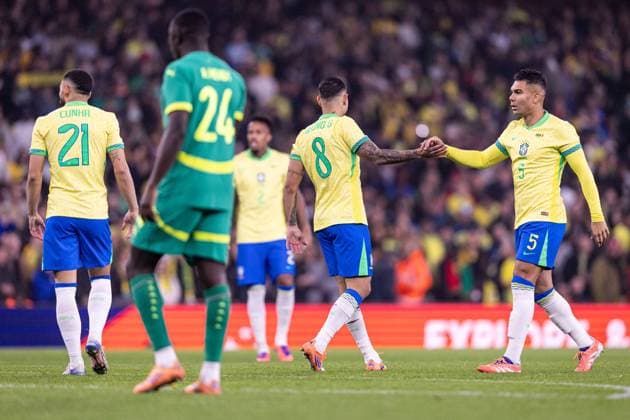 November 15, 2025, London, Uk, London,Uk, UK: Brazilian player Casimiro celebrates after scoring a goal during the International Friendly, Länderspiel, Nationalmannschaft match between Brazil and Senegal at Emirates Stadium on November 15, 2025 in London, UK, UK. ( PxImages) London, Uk UK - ZUMAp175 20251115_zsa_p175_034 Copyright: xVictorxMonteirox