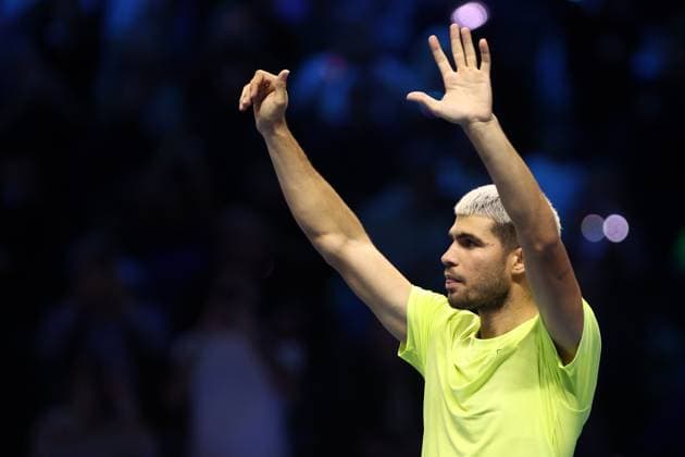 Carlos Alcaraz (Spain) celebrate after winning, Day 7, Nitto ATP, Tennis Herren Finals 2025, INALPI Arena, November 15, 2025, Turin, Italy.
