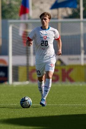 Tomas Hellebrand of Czechia is in action during the 2025 26 UEFA European Under-19 Championship qualifying round group 13 soccer match between Czechia and Malta at the Centenary Stadium, Ta Qali, Malta on 15 November 2025. Czechia v Malta; 2025 26 UEFA European Under-19 Championship qualifying round group phase;