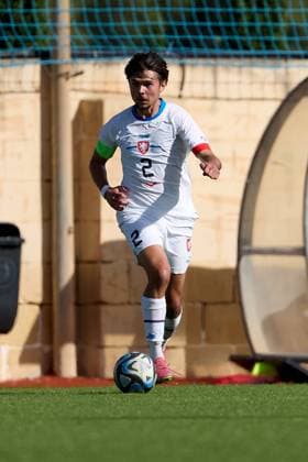 Å tÄ›pan Beran of Czechia is in action during the 2025 26 UEFA European Under-19 Championship qualifying round group 13 soccer match between Czechia and Malta at the Centenary Stadium, Ta Qali, Malta on 15 November 2025. Czechia v Malta; 2025 26 UEFA European Under-19 Championship qualifying round group phase;