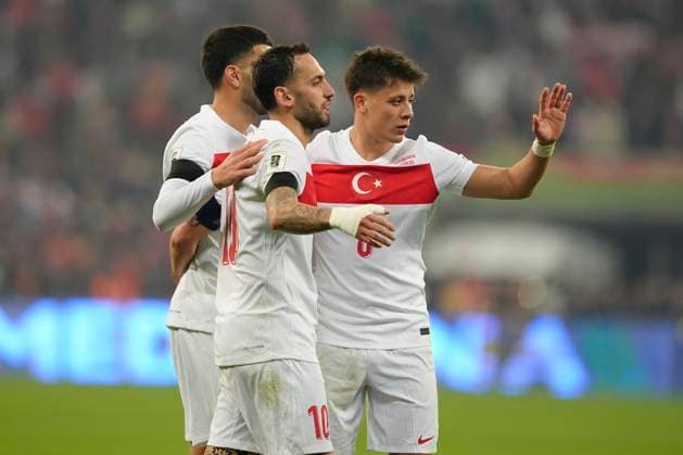 Turkey Faces Bulgaria Qualifier Turkiye players celebrates their team s second goal during the FIFA World Cup, WM, Weltmeisterschaft, Fussball 2026 Group E Qualification match between Turkey and Bulgaria at the Ataturk Complex Matli Stadium on November 15, 2025 in Bursa, Turkey. Bursa Bursa Turkey Copyright: xGokhanxTanerx