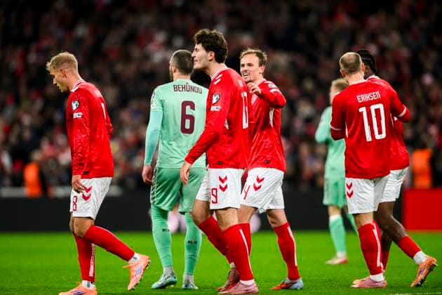 Denmark vs Belarus 15 11 2025 8 DEN Gustav Isaksen, 19 DEN Jonas Wind, 14 DEN Mikkel Damsgaard scores UEFA World Cup Qualifier Denmark vs Belarus 15 11 2025 Kobenhavn, Denmark 15 November, 2025 UK UEFA European Qualifier World Cup Denmark vs Belarus, Parken, Copenhagen, Denmark Kobenhavn Parken Denmark Copyright: xMichaelxBarrettxBoesenx