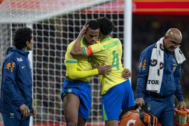 Gabriel Magalhaes of Brazil reacts during the International Friendly, Länderspiel, Nationalmannschaft match between Brazil vs Senegal at Emirates Stadium on November 15th,2025 (Photo by Joao Bravo Sports Press Photo) Copyright: xJoaoxBravox Sportspressphoto_SPR62313