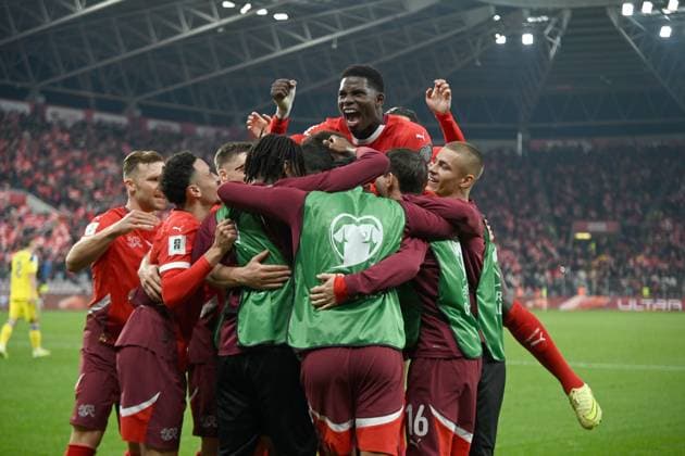 GRUPPO, GROUP, BREEL EMBOLO; RUBEN VARGAS, Svizzera, World Cup 2026 Qualifying, Switzerland-Sweden 4-1, esultanza, jubel, joy, celebration QUALIFICAZIONI MONDIALI 2026 SVIZZERA-SVEZIA 4-1