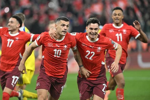 GRANIT XHAKA, FABIAN RIEDER, Svizzera, World Cup 2026 Qualifying, Switzerland-Sweden 4-1, esultanza, jubel, joy, celebration QUALIFICAZIONI MONDIALI 2026 SVIZZERA-SVEZIA 4-1