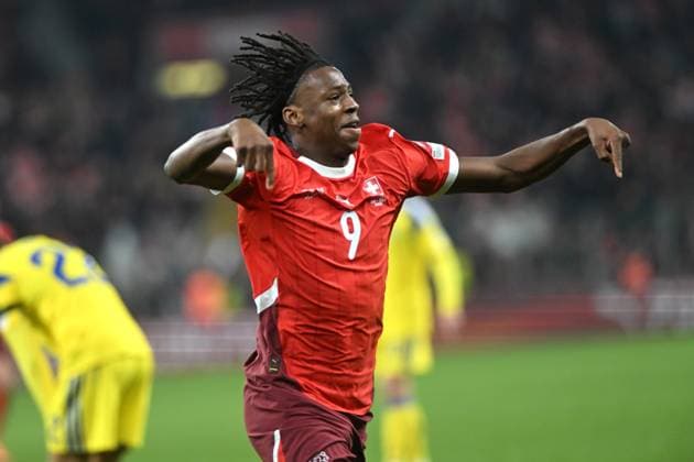 JOHAN MANZAMBI, Svizzera, World Cup 2026 Qualifying, Switzerland-Sweden 4-1, esultanza, jubel, joy, celebration, single shot QUALIFICAZIONI MONDIALI 2026 SVIZZERA-SVEZIA 4-1