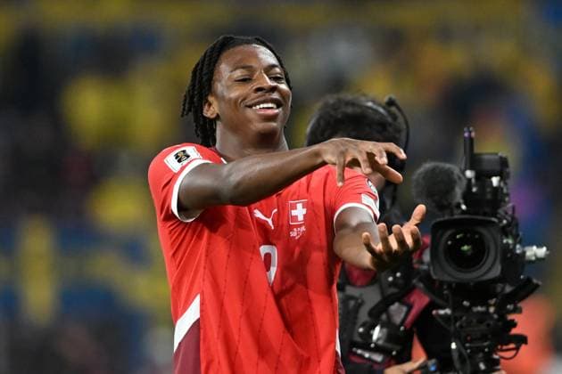 JOHAN MANZAMBI, Svizzera, World Cup 2026 Qualifying, Switzerland-Sweden 4-1, esultanza, jubel, joy, celebration, single shot QUALIFICAZIONI MONDIALI 2026 SVIZZERA-SVEZIA 4-1