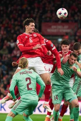 Andreas Christensen of Denmark takes a header during the UEFA¯World¯Cup Qualifier match between Denmark and Belarus at Parken on November 15, 2025 in Copenhagen, Denmark (Photo by Camilla Stolen Imago) Copenhagen Denmark Copyright: xCamillaxStolenx L1092653