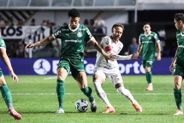 Santos and Palmeiras in the Brazilian Championship Neymar of Santos during a match against Palmeiras in a rescheduled game from the 13th round of the Brazilian Championship, at Vila Belmiro, on the coast of Sao Paulo, this Saturday, the 15th. SANTOS SP BRAZIL Copyright: xMarinaxUezimax