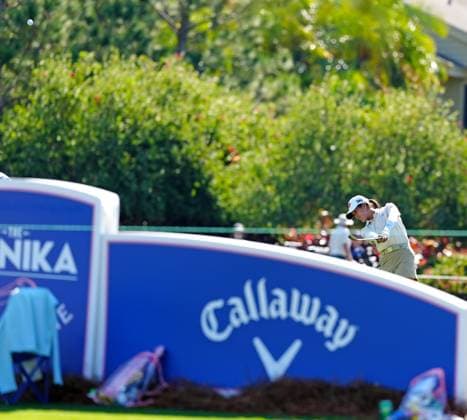 BELLEAIR, FL - NOVEMBER 15: LPGA, Golf Damen golfer Celine Boutier hits a shot over the signage on the 4th hole as she plays the 7th hole during the third round of The Annika driven by Gainbridge at Pelican on November 15, 2025, at the Pelican Golf Club in Belleair, Florida. (Photo by Brian Spurlock Icon Sportswire). GOLF: NOV 15 LPGA The ANNIKA EDITORIAL USE ONLY Icon25111593