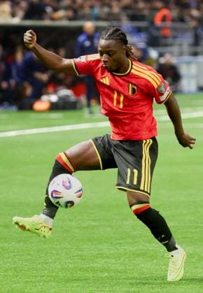 Belgium s Jeremy Doku pictured in action during a soccer game between Kazakhstan and Belgium s Red Devils, Saturday 15 November 2025 in Astana, Kazakhstan, qualification game 7 8 for the 2026 FIFA World Cup, WM, Weltmeisterschaft, Fussball VIRGINIExLEFOUR  x141890113x