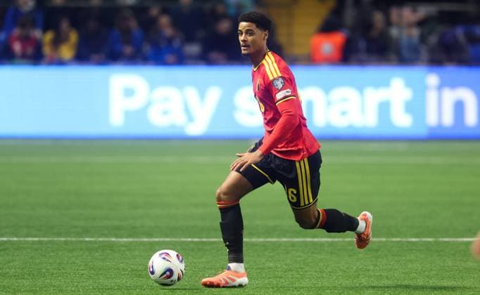 Belgium s Koni De Winter pictured in action during a soccer game between Kazakhstan and Belgium s Red Devils, Saturday 15 November 2025 in Astana, Kazakhstan, qualification game 7 8 for the 2026 FIFA World Cup, WM, Weltmeisterschaft, Fussball VIRGINIExLEFOUR  x141890148x