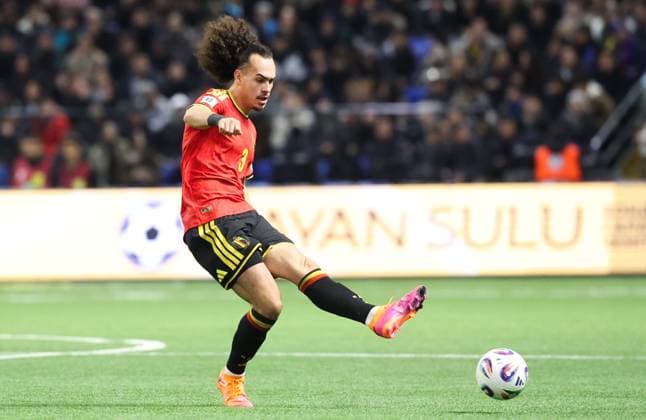 Belgium s Arthur Theate pictured in action during a soccer game between Kazakhstan and Belgium s Red Devils, Saturday 15 November 2025 in Astana, Kazakhstan, qualification game 7 8 for the 2026 FIFA World Cup, WM, Weltmeisterschaft, Fussball VIRGINIExLEFOUR  x141890295x