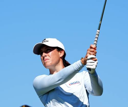 BELLEAIR, FL - NOVEMBER 15: LPGA, Golf Damen golfer Albane Valenzuela plays a tee shot on the 9th hole during the third round of The Annika driven by Gainbridge at Pelican on November 15, 2025, at the Pelican Golf Club in Belleair, Florida. (Photo by Brian Spurlock Icon Sportswire). GOLF: NOV 15 LPGA The ANNIKA EDITORIAL USE ONLY Icon251115148