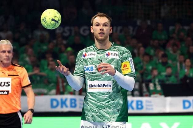 DEU, DHB, 1 HBL, Fuechse Berlin vs THW Kiel, 15 11 2025, Max Schmeling Halle, Berlin, DEU, DHB, 1 HBL, Fuechse Berlin vs THW Kiel, in the picture Mathias Gidsel Fuechse Berlin 19 nordphotoxGmbHx xEngler nph00076