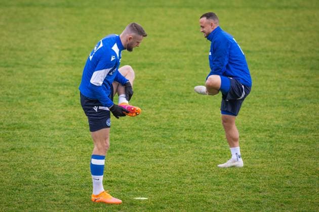 GERMANY SLOVAKIA national team, Nationalteam TRAINING Milan Skriniar and Stanislav Lobotka of Slovakia during training ahead of European qualifier of FIFA World Cup, WM, Weltmeisterschaft, Fussball 2026 football match between Slovakia and Germany. Senec, Slovakia, November 16, 2025. Copyright: xx 080A8945