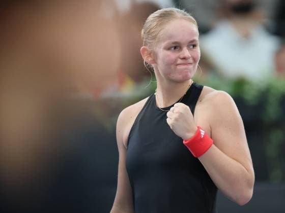 Belgian Jeline Vandromme reacts during the first game between Belgian Vandromme and German Friedsam in the Billie Jean King Cup Play-offs, between Belgium and Germany, on Sunday 16 November 2025 in Ismaning, Germany. PHOTO BENOITxDOPPAGNE  x141963833x