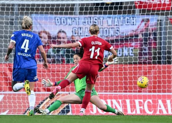 St Helens, England, 16th November 2025. Beata Olsson of Liverpool scores her sides first goal during the Liverpool FC Women vs Chelsea Women Barclays Women s Super League match at the Totally Wicked Stadium, St Helens. Picture credit should read: Cody Froggatt Sportimage EDITORIAL USE ONLY. No use with unauthorised audio, video, data, fixture lists, club league logos or live services. Online in-match use limited to 120 images, no video emulation. No use in betting, games or single club league player publications. SPI_021_CF_LIVERPOOL_FC_WOMEN_V_CHELSEA_WOMEN SPI-4287-0022