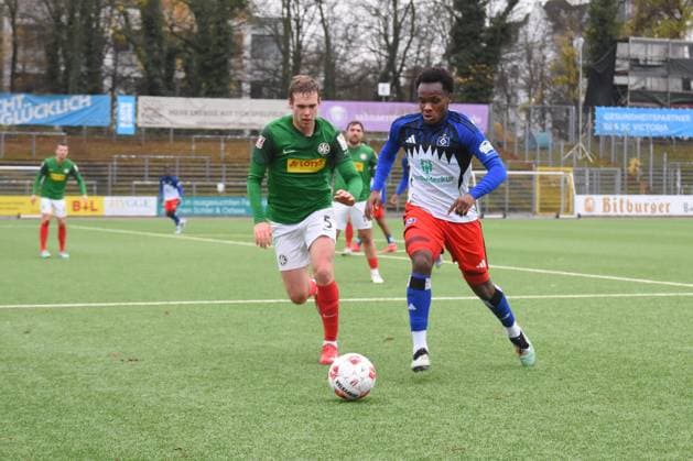 Soccer I Men I Season 2025 2026 I Regionalliga Nord I 19 Matchday I Hamburger SV II U21 HSC Hannover I 16 11 2025 Moritz Dittmann 5, HSC , Maurice Osei Boakye 11, HSV, Goalscorer For editorial use only Hamburg Stadion Hoheluft, Lokstedter Steindamm 87 Hamburg Germany Copyright: xLobeca RobertoxSeidelx