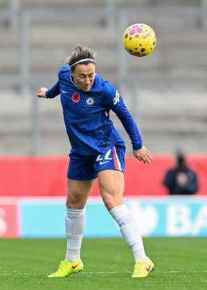 St Helens, England, 16th November 2025. Lucy Bronze of Chelsea heads the ball during the Liverpool FC Women vs Chelsea Women Barclays Women s Super League match at the Totally Wicked Stadium, St Helens. Picture credit should read: Cody Froggatt Sportimage EDITORIAL USE ONLY. No use with unauthorised audio, video, data, fixture lists, club league logos or live services. Online in-match use limited to 120 images, no video emulation. No use in betting, games or single club league player publications. SPI_024_CF_LIVERPOOL_FC_WOMEN_V_CHELSEA_WOMEN SPI-4287-0025