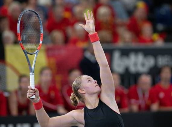 Billie Jean King Cup 2025 Play Offs, TC Ismaning, Munich, Germany, Team Belgium, Jeline Vandromme BEL Tennis Billie Jean King Cup 2025 ITF Billie Jean King Cup TC Ismaning Ismaning Bavaria Germany November 16, 2025 Copyright: xJuergenxHasenkopfx