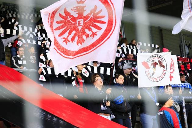 Fans of Eintracht Frankfurt and TSG Hoffenheim women show their support with flags and scarves in the stadium DFB Cup women TSG Hoffenheim against Eintracht Frankfurt, in the Dietmar Hopp Stadium in Hoffenheim Fans show support Copyright: xspeedshotx