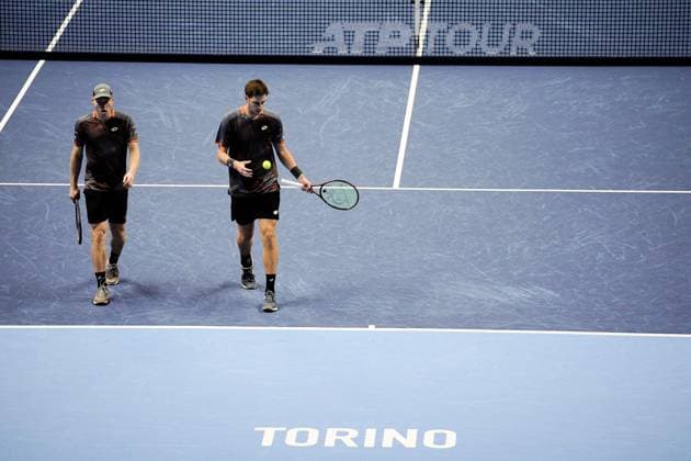 Great Britain s Henry Patten and Finland™s Harri Heliovaara during their doubles final tennis match of the ATP, Tennis Herren World Tour Finals against Great Britain s Joe Salisbury and Neal Skupski at the Inalpi Arenain Turin, Italy - Sunday, Nov. 16, 2025. - .  Copyright: xMarcoxAlpozzi LaPressex