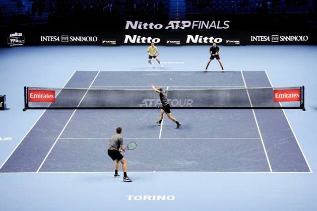 Great Britain s Henry Patten and Finland™s Harri Heliovaara during their doubles final tennis match of the ATP, Tennis Herren World Tour Finals against Great Britain s Joe Salisbury and Neal Skupski at the Inalpi Arenain Turin, Italy - Sunday, Nov. 16, 2025. - .  Copyright: xMarcoxAlpozzi LaPressex