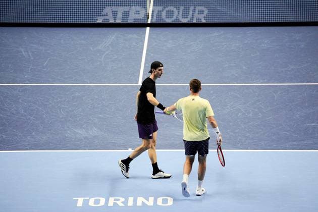 Great Britain s Joe Salisbury and Neal Skupski during their doubles final tennis match of the ATP, Tennis Herren World Tour Finals against Great Britain s Henry Patten and Finland™s Harri Heliovaara at the Inalpi Arenain Turin, Italy - Sunday, Nov. 16, 2025. - .  Copyright: xMarcoxAlpozzi LaPressex