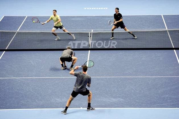 Great Britain s Joe Salisbury and Neal Skupski during their doubles final tennis match of the ATP, Tennis Herren World Tour Finals against Great Britain s Henry Patten and Finland™s Harri Heliovaara at the Inalpi Arenain Turin, Italy - Sunday, Nov. 16, 2025. - .  Copyright: xMarcoxAlpozzi LaPressex