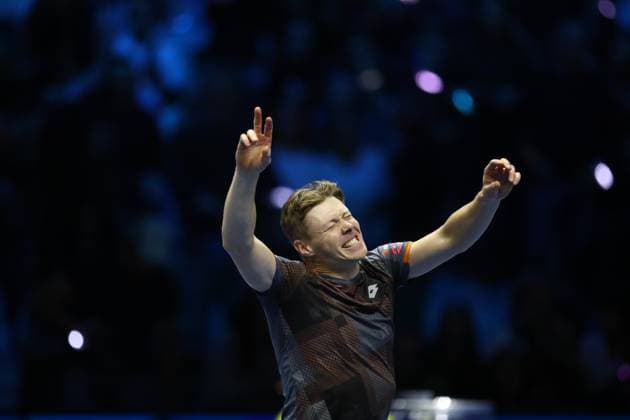 November 16, 2025, Turin, Piedmont, Italy: HARRI HELIOVAARA of Finland celebrate winning the Men s Doubles Final against Joe Salisbury and Neal Skupski of Great Britain in the Nitto ATP, Tennis Herren Tennis Finals in Turin, Italy. Turin Italy - ZUMAc179 20251116_zep_c179_046 Copyright: xMickaelxChavetx