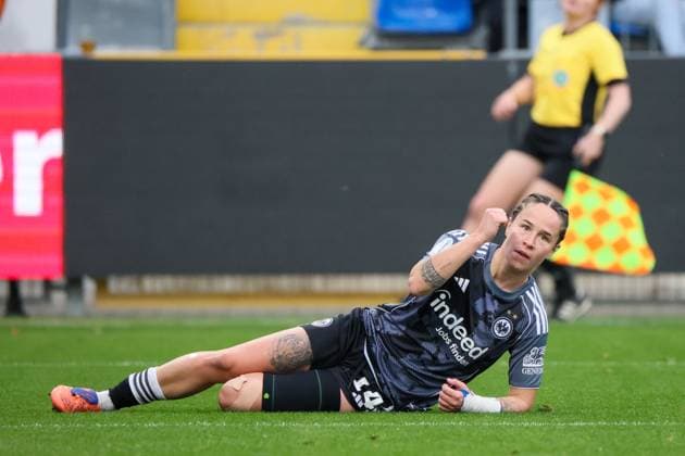 Sinsheim, Germany 16 November 2025 DFB Pokal Women 1 8 Final 2025 2026 TSG 1899 Hoffenheim vs Eintracht Frankfurt In the picture goal scorer Geraldine Reuteler SGE makes the goal to 5 3 for Eintracht Frankfurt and cheers DFB regulations prohibit any use of photographs as image sequences and or quasi video Dietmar Hopp Stadion Baden Württemberg Copyright: xFotostandx xFantinix