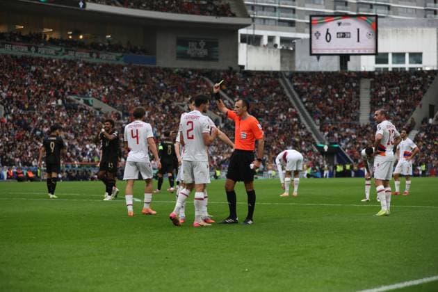 16 November 2025 FIFA World Cup, WM, Weltmeisterschaft, Fussball 2026 European Qualifiers, Round 6 Portugal vs Armenia Estadio de Dragao, Porto, Portugal 16 November 2025 FIFA World Cup 2026 European Qualifiers, Round 6 Portugal vs Armenia Estadio de Dragao, Porto, Portugal. Yellow card for Sergey Muradyan